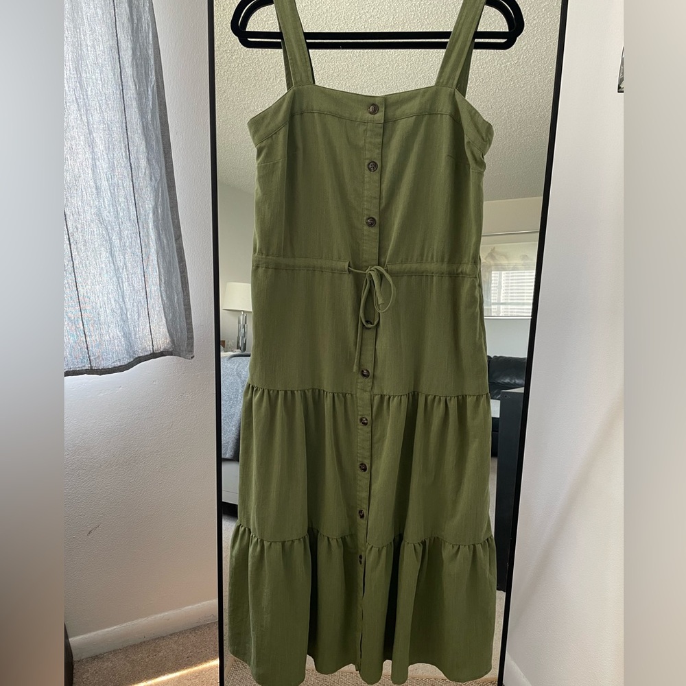 AQUA Olive Green Button-Down Maxi Dress